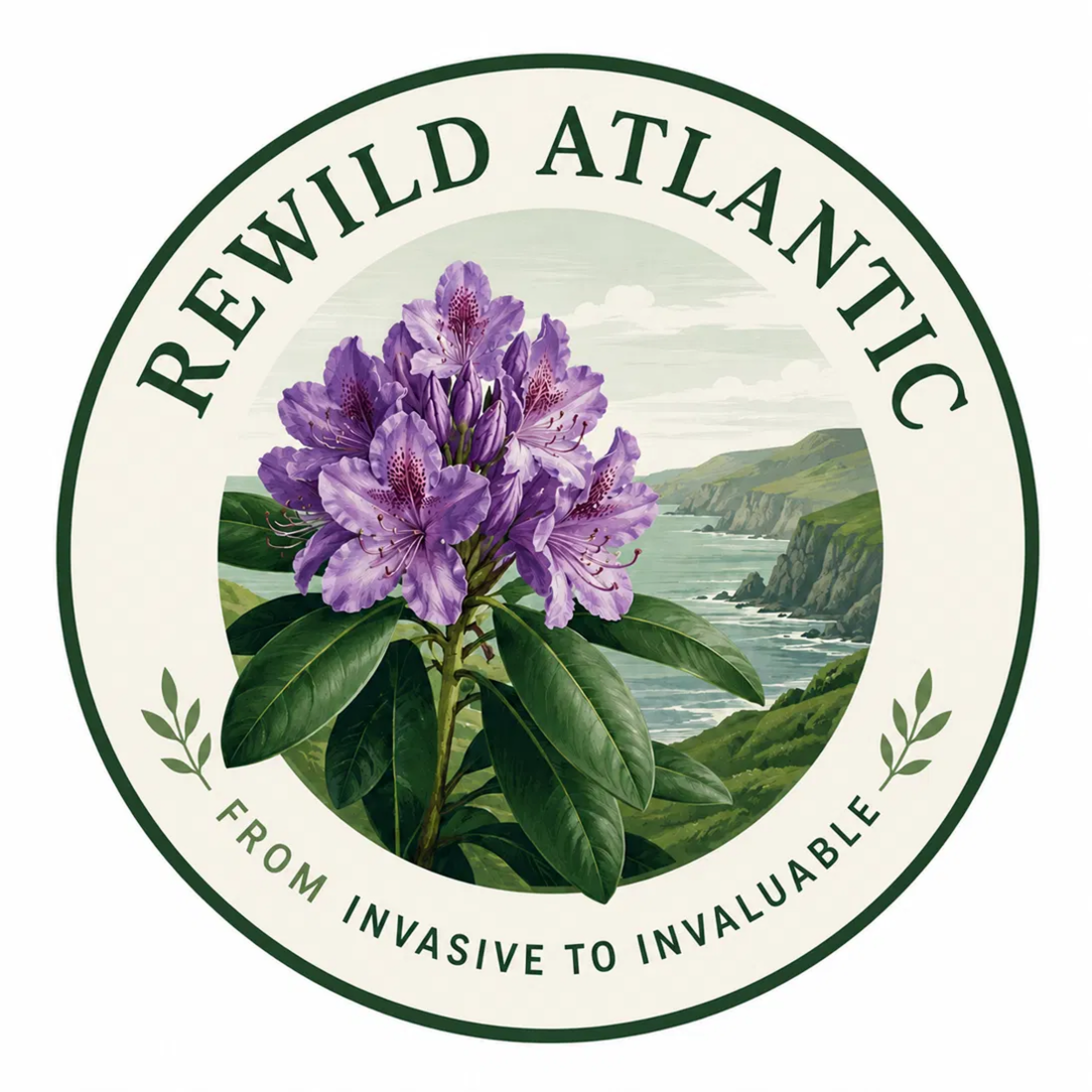 Rewild Atlantic — rhododendron over an Atlantic headland